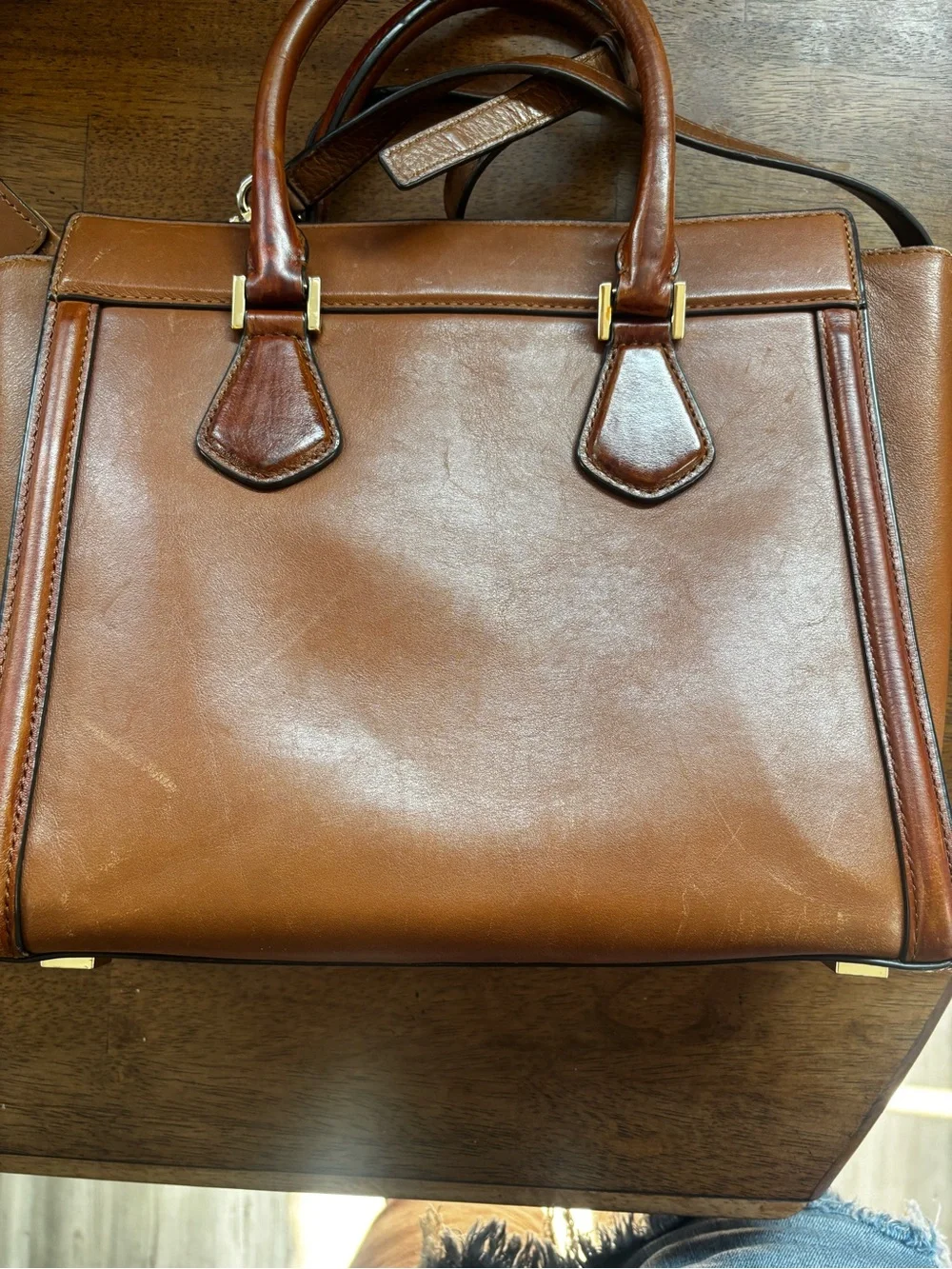Michael Kors Brown Structured Satchel Handbag Gold Hardware Shoulder Strap